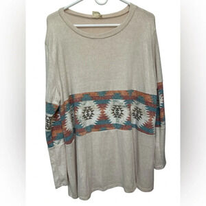 P&Rose Natalie long sleeve cream Aztec print long leeve pullover shirt